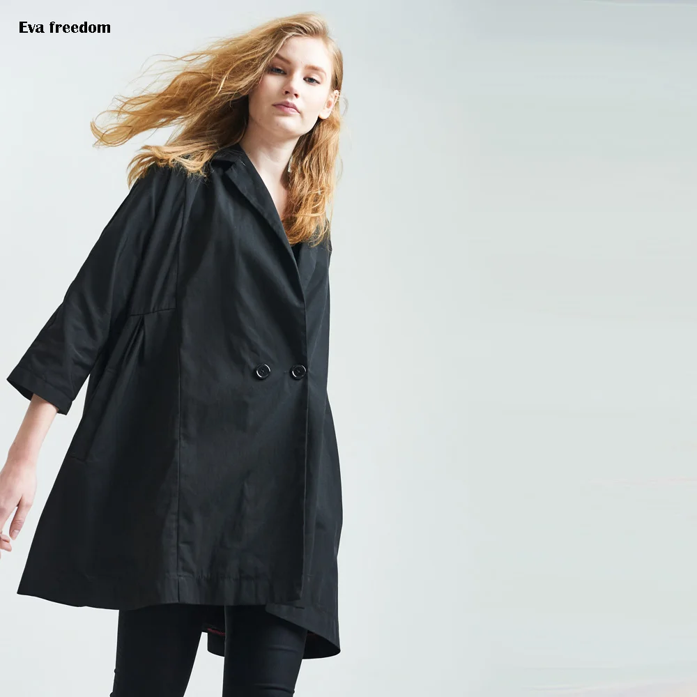 Тренч Женский двубортный черный Европейская мода 2017|brand trench coat|fashion coattrench coat |