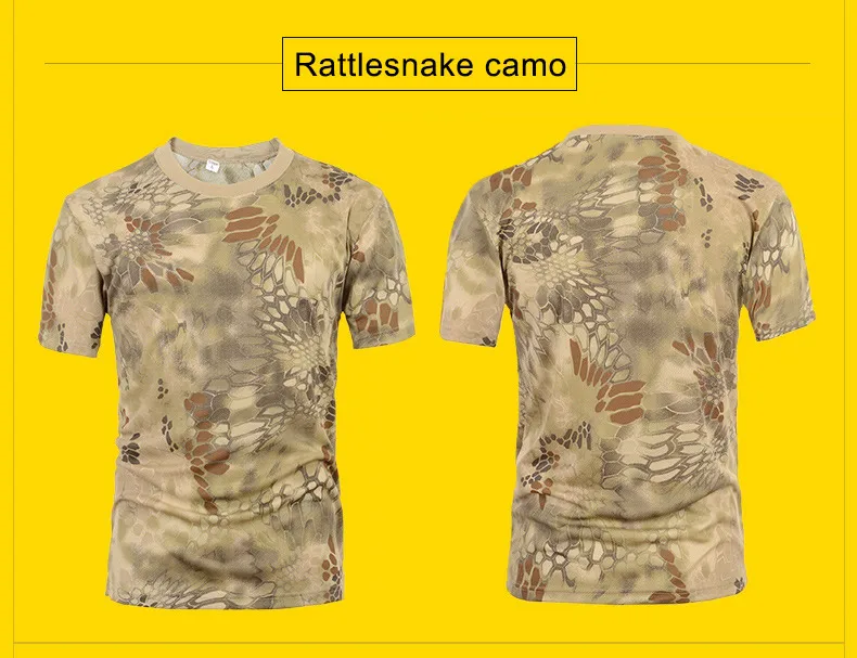Rattlesnake camo Мужская Уличная Тактическая Военная камуфляжная футболка дышащая американская армейская Боевая футболка быстросохнущая камуфляжная охотничья походная тройка - Цвет: Rattlesnake camo