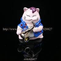 gorgeous cat playing saxophone jewelled trinket box jewelry box with inlaid crystal pill box figurine