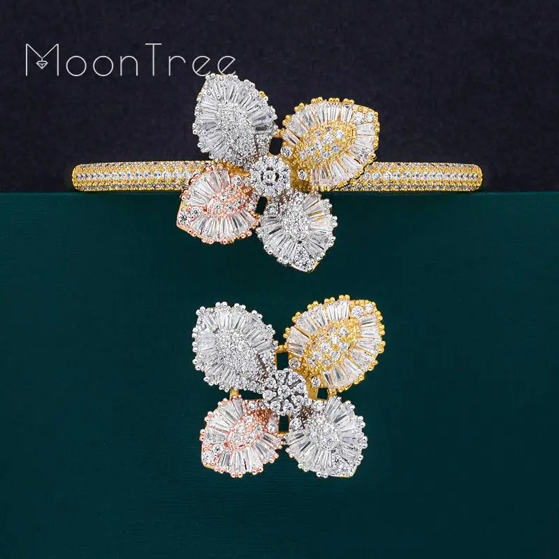 MoonTree роскошный цветочный лист супер AAA Фианит 3 цвета для женщин свадьбы невесты