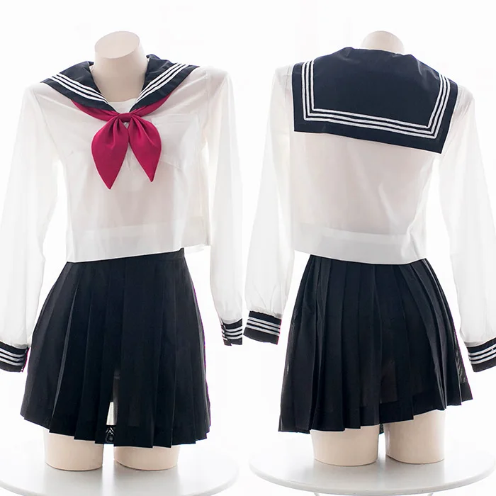 

Прозрачная Черная JK Униформа Ультрамодный костюм моряка шифоновая плиссированная юбка частные домашние костюмы с длинным рукавом с коротким рукавом