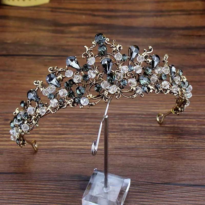 bride tiara Барокко Vinatge роскошные свадебные аксессуары для волос черный и серый кристалл Корона стразы день рождения Тиара повязка на голову для свадебной вечеринки - Окраска металла: bride tiara