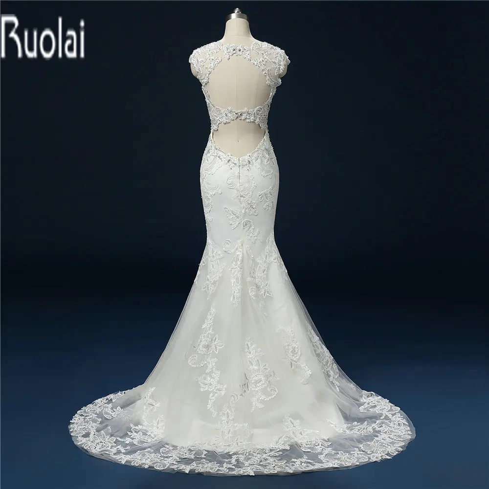 2016 New Arrival Sexy Lace Applique Cap Sleeves Open Back Mermaid Formal Long Church Wedding Dresses Bridal Gown | Свадьбы и