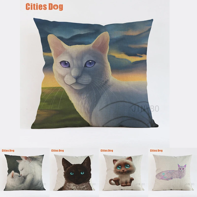 

Creative Animal cat Printed Cotton Linen Pillowcase Decorative Pillow cover Cushion covers Use For Home Car Office Almofadas