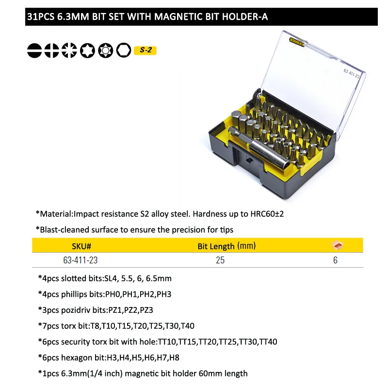 Стэнли 31 шт. 1/" Привод hexgaon torx, крестообразная отвертка, на плоской подошве и т. д. с фокусным расстоянием 25 мм отвертки набор с магнитным сверла держатель удлинитель 60 мм