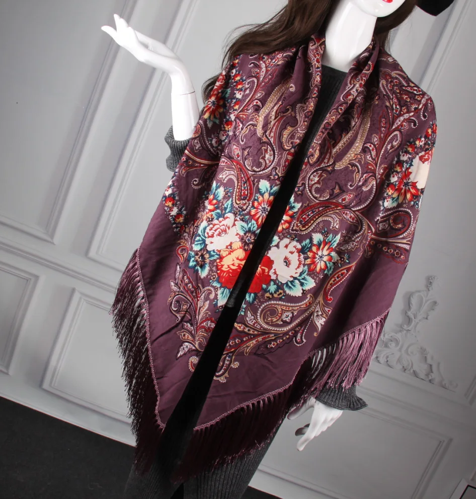 Русский кисточкой хиджаб шаль теплые зимние Для женщин Национальный Ветер