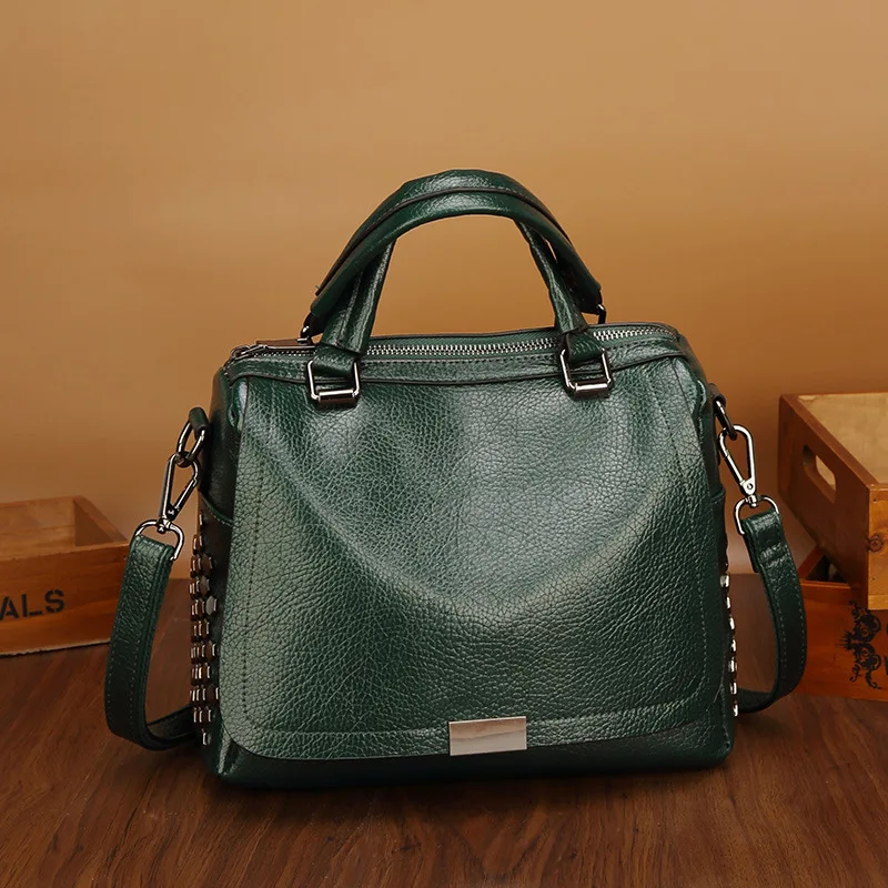Сумка Для женщин сумка модные мягкие заклепки блестками Crossbody сумки для Для женщин Зеленые кожаные сумки женские Повседневное Tote