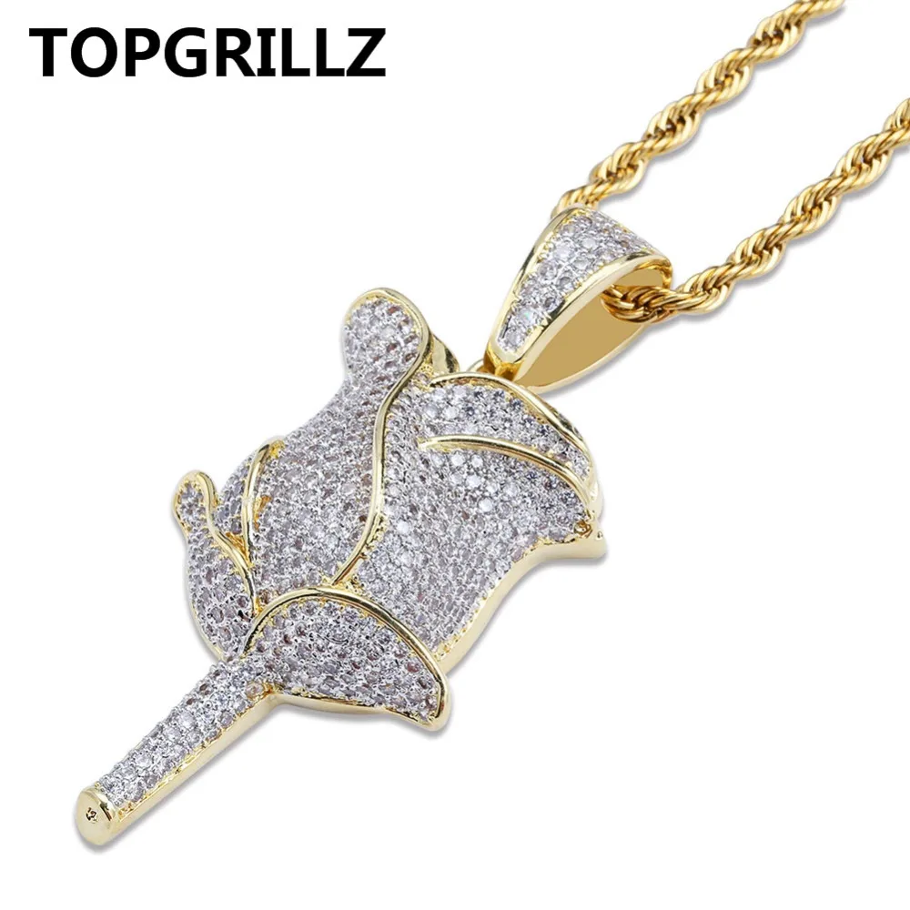 TOPGRILLZ Золотая Роза цветок ожерелье с лепестками и кулон с 4 мм теннисная цепь Iced Out кубический циркон Bling для мужчин хип-хоп ювелирные изделия подарки