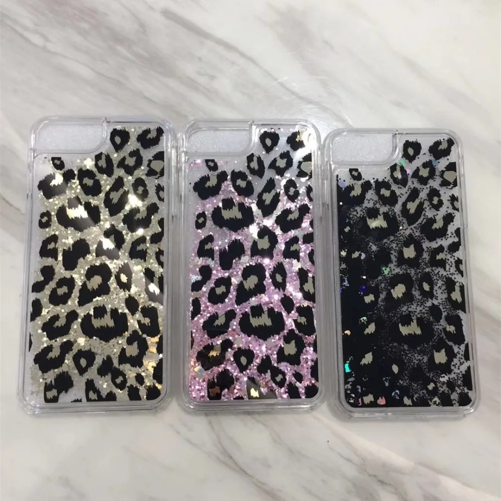 Fashion Glitter Lovely Leopard Pattern Phone Case for iPhone X XS 7 8 6 6S Plus 10 Sparkling Liquid Quicksand Hard PC Back Cover |