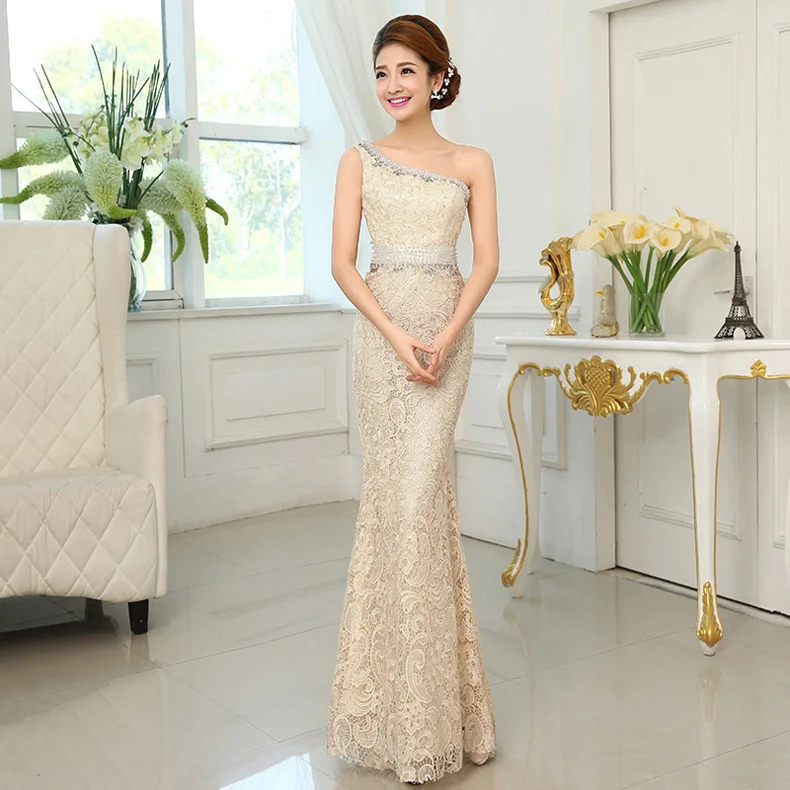 Hot Sale Sexy Mermaid One-Shoulder Beaded Lace Long Evening Dress 2017 Party Gown Free Shipping NSD-0057 Vestido De Festa | Свадьбы и