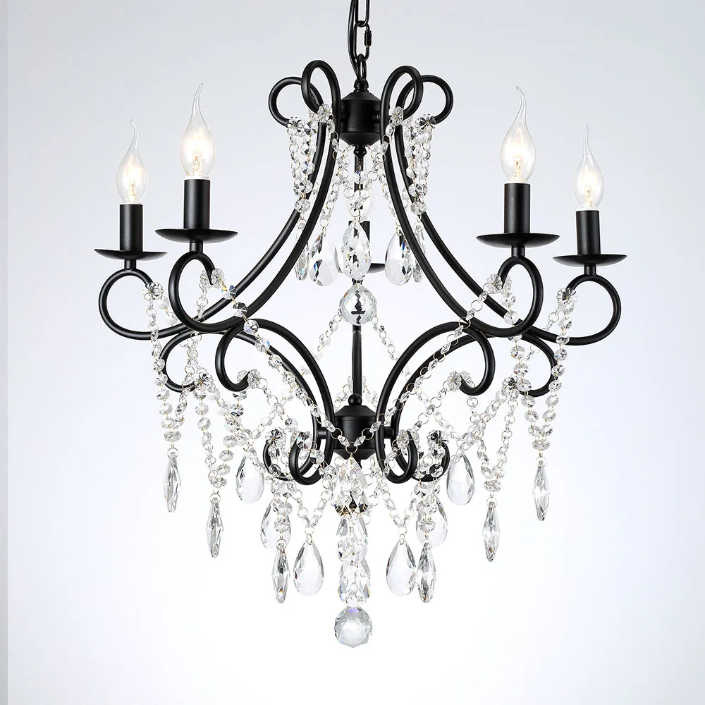 E14x5 black Роскошные современные золотисто-черные железные E14 Led K9 хрустальные люстры светильники для чердака лестницы гостиной ванной дома лампы - Цвет абажура: E14x5 black
