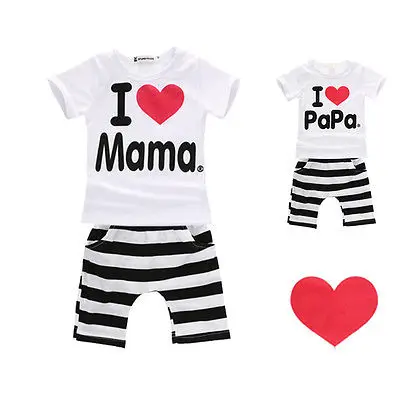 Одежда для новорожденных с надписью I Love PaPa Mama повседневный комплект одежды в