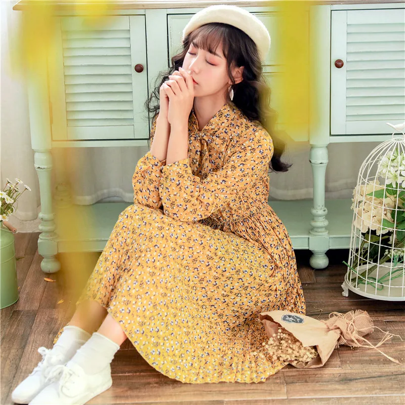 REAL PHOTO Print Dress Корейской Моды Стенд Воротник С Длинным Рукавом Талия Тонкий