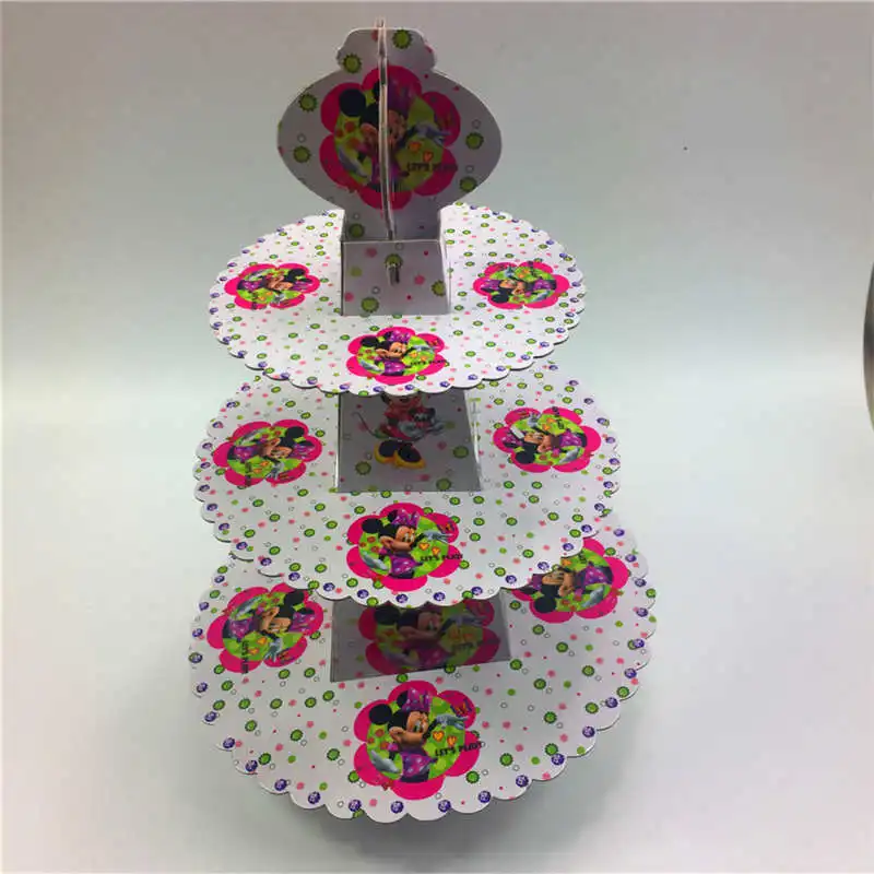 Cake stand 1set Дети День рождения Минни Маус украшения набор вечерние принадлежности бумажный стаканчик, тарелка салфетки баннер/флаг шляпа соломенная коробка конфет - Color: Cake stand 1set