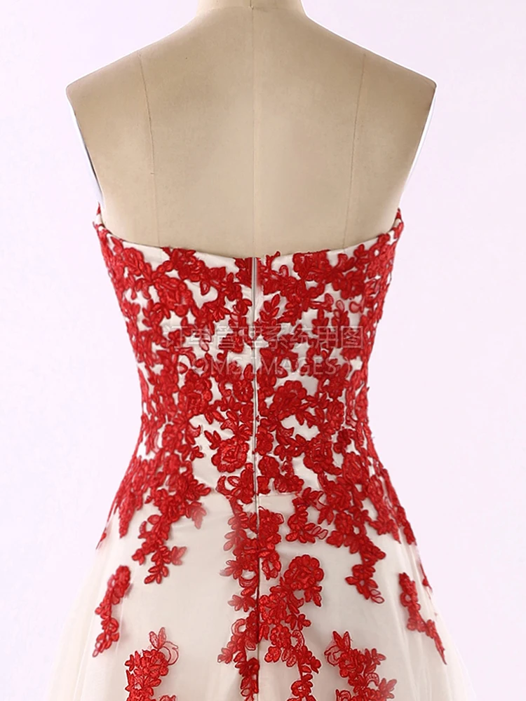 

wuzhiyi Ivory tulle with Red Appliques Evening dresses 2017 imported-party-dress Custom made Ziper Evening gowns fashion gown