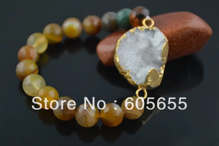 Faceted Coffee Yellow Stone Round Beads Elastic Line Drusy Geode Charm Bracelets Fashion Jewelry | Украшения и аксессуары