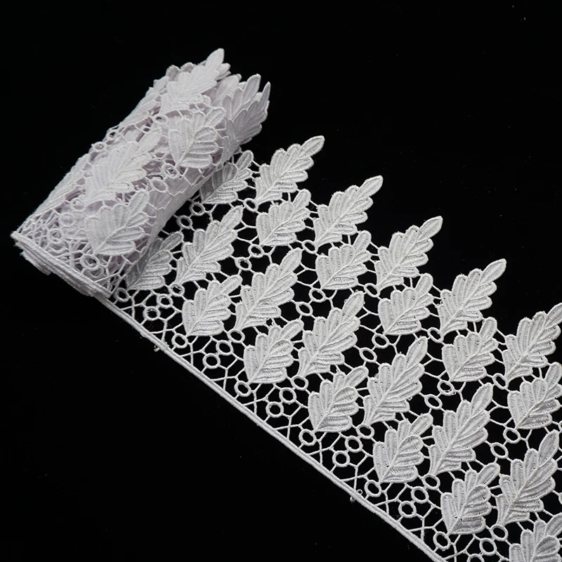 

1 ярд, 19 см, лента с белыми листьями и кружевной отделкой для костюма, лента с отделкой для домашнего текстиля, Полиэстеровая ткань