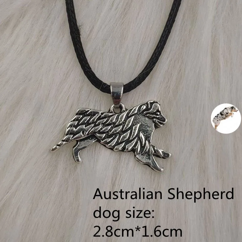 Australian Shepherd Веревочное ожерелье с подвеской в виде собаки, в ретро стиле, античное серебро, Ротвейлер, Basenji, ювелирные изделия для женщин, мужчин, панк, милые, новая мода - Окраска металла: Australian Shepherd