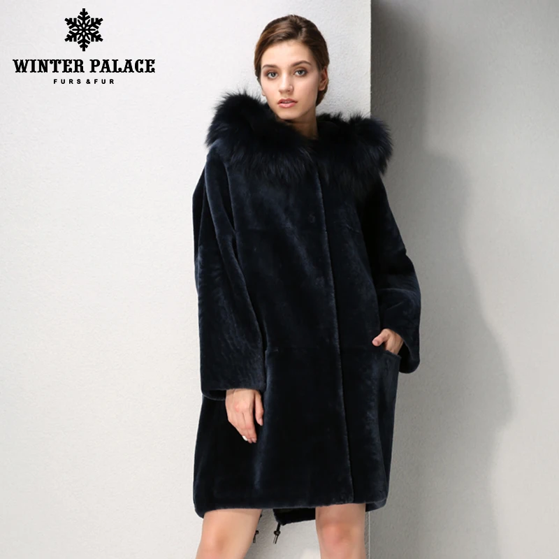 Новое зимнее изделие модная меховая шуба класический стиль синий цвет край
