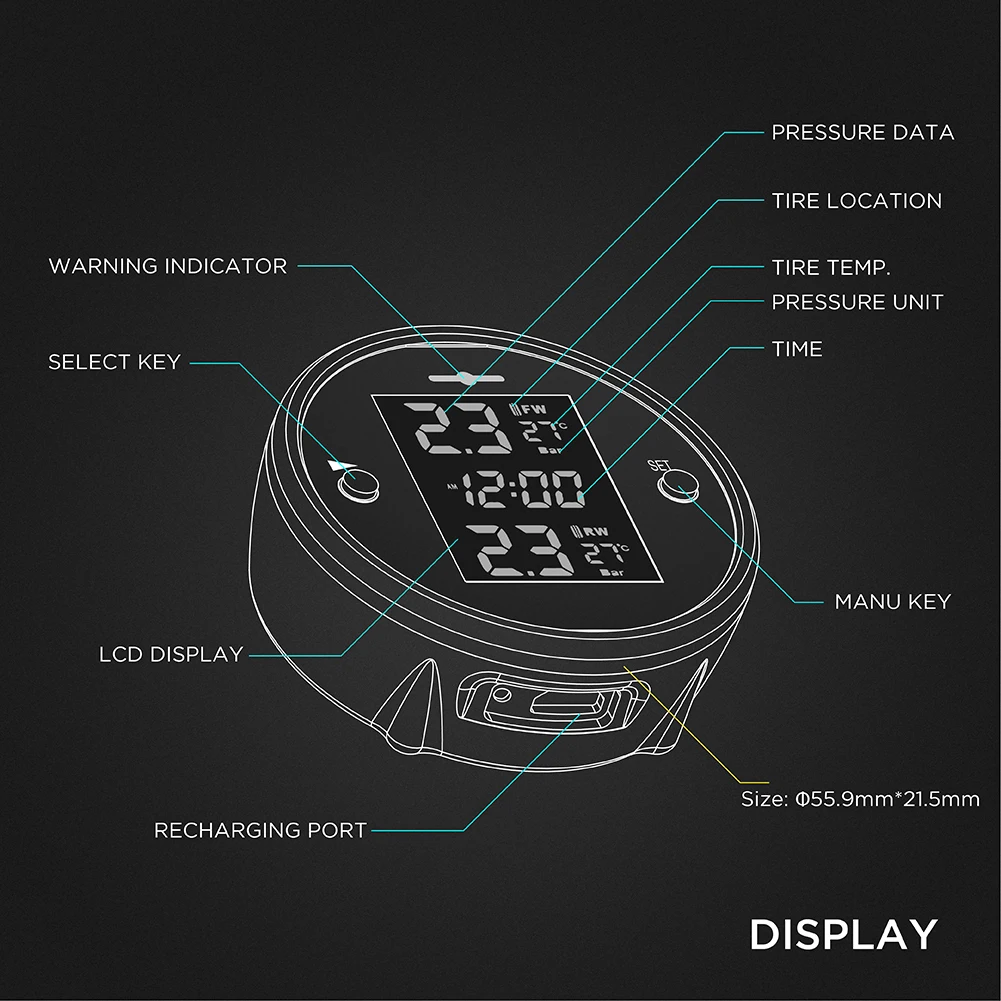 TPMS беспроводной мотоцикл TPMS в режиме реального времени система контроля давления в шинах внешние датчики ЖК-дисплей монитор давления в шинах