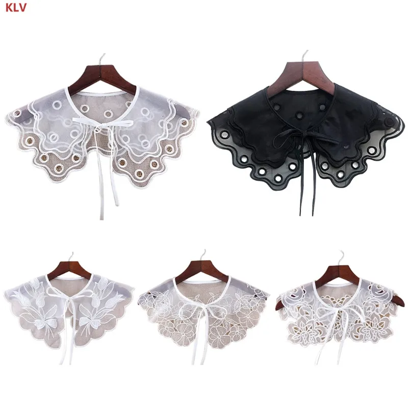 

KLV Women Detachable Dickey Lace False Fake Collar Shirt Lapel Embroidery Hollow Out