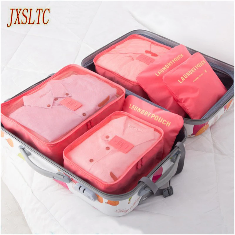 JXSLTC 6 PCS Travel Portable Storage Bag Set For Clothes Tidy Organizer Suitcase Pouch clothing Shoes Cosmetics Categories | Дом и сад