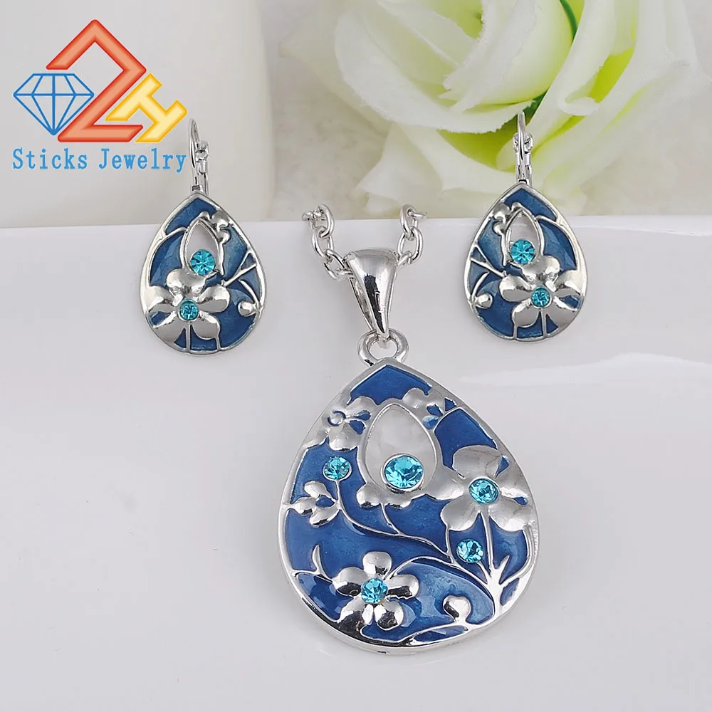 Charm Necklaces &ampPendants for Women 2 Color Water Drop Necklace Earrings Set Choker Crystal Rhinestone Pendant Jewelry Gift | Украшения