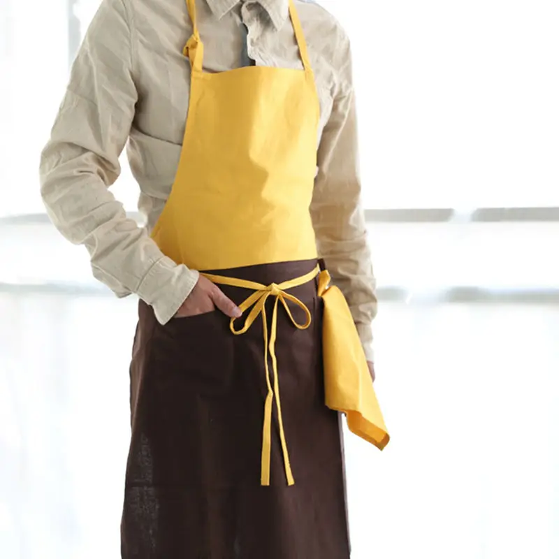 Фартук из хлопка и льна полной длины бариста кафе бистро салонная униформа