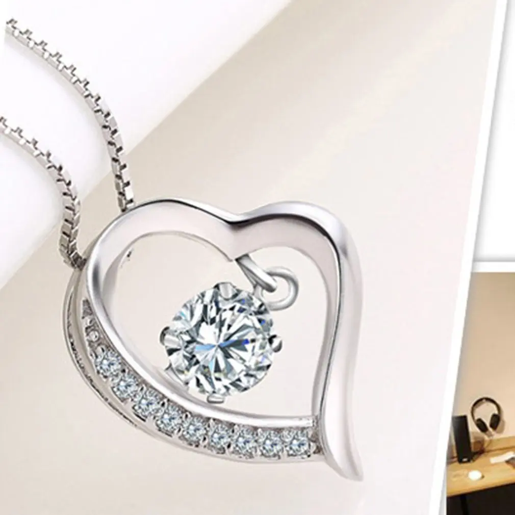 Кулон в форме сердца инкрустированная цирконием Женская цепочка для ключицы