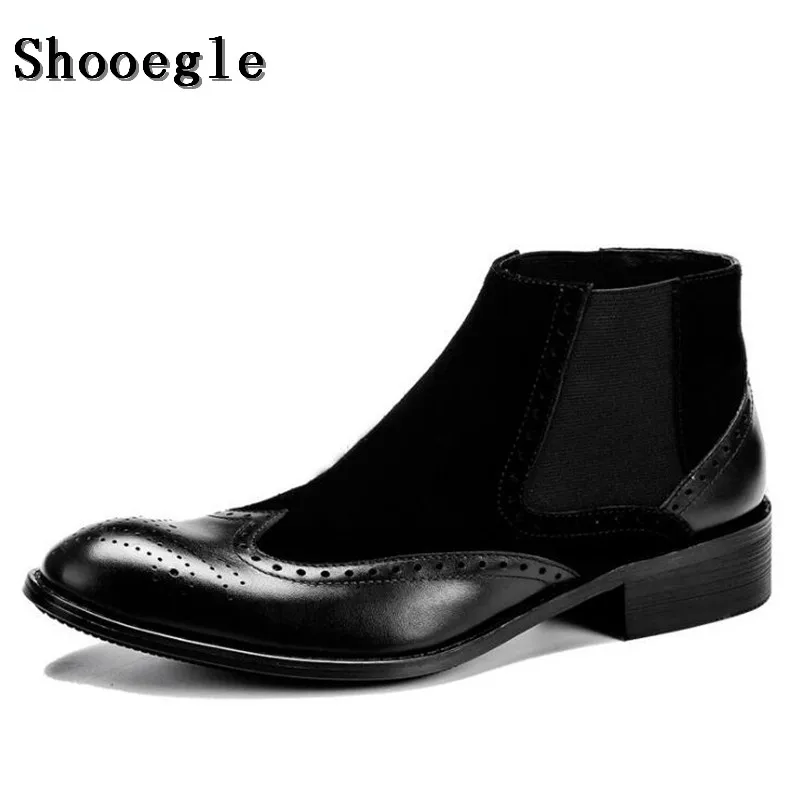 SHOOEGLE мужские черные коричневые кожаные ботинки Нескользящие ботильоны модные