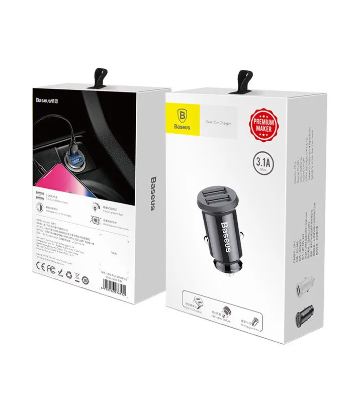 Baseus Mini Dual USB 12 В Автомобильное зарядное устройство 3.1A Быстрая зарядка 2 порта USB для телефона быстрое зарядное устройство Автомобильное USB гнездо адаптер автомобильный аксессуар