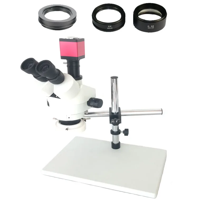 Single arm support 3.5X 7X 45X 90X Trinocular Stereo Microscope+13MP HDMI VGA microscopio camera+56 LED lamp Lights+0.5X 2.0X |
