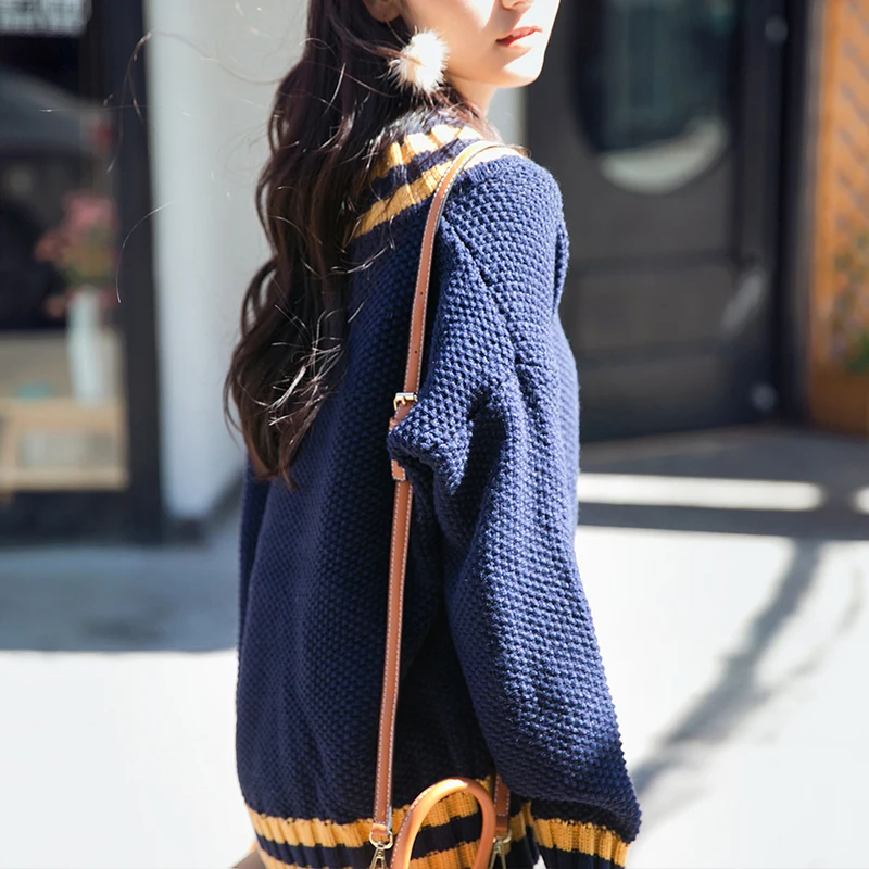 Sweater female V-neck pullover loose thick yarn autumn and winter sweater 2017 thickening outerwear | Женская одежда