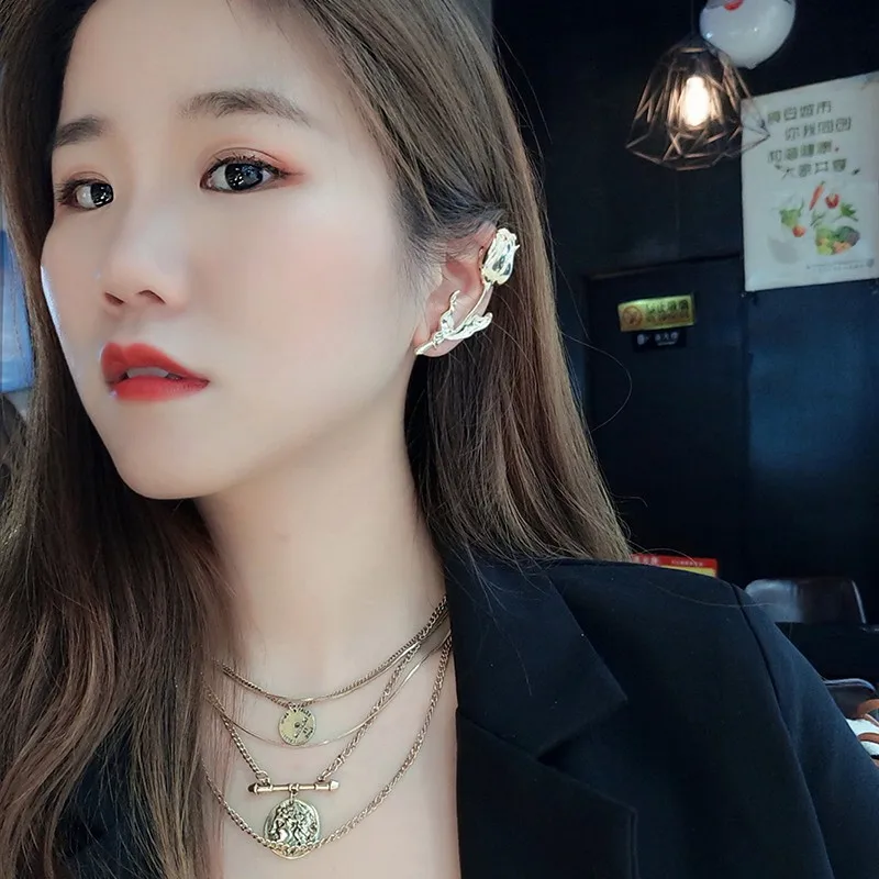 Серьги-клипсы женские крупные в виде цветка розы подвесные ювелирные украшения