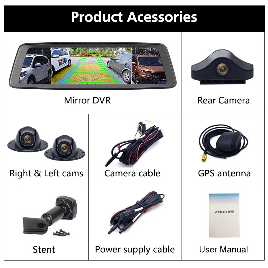 Olysine 4CH объектив камеры Android автомобильный видеорегистратор 1" сенсорный gps Navi Dash Cam 2 ГБ+ 32 ГБ ADAS wifi зеркало заднего вида dvr привод видео рекордер