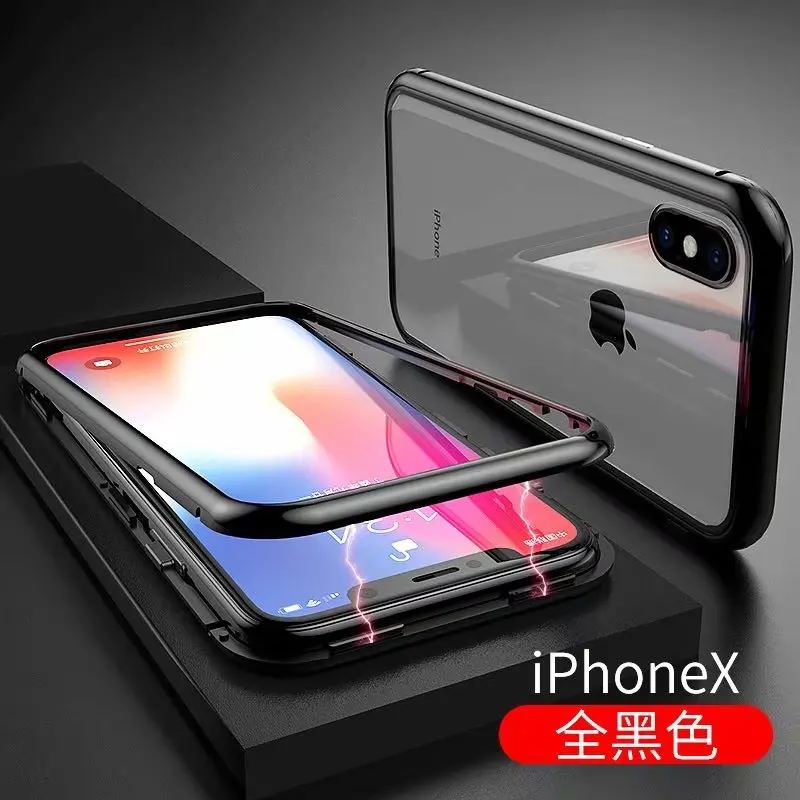 Rjust for iphone X 7 8 Plus cell phone case metal bumper glass magnetic Anti-knock protect |