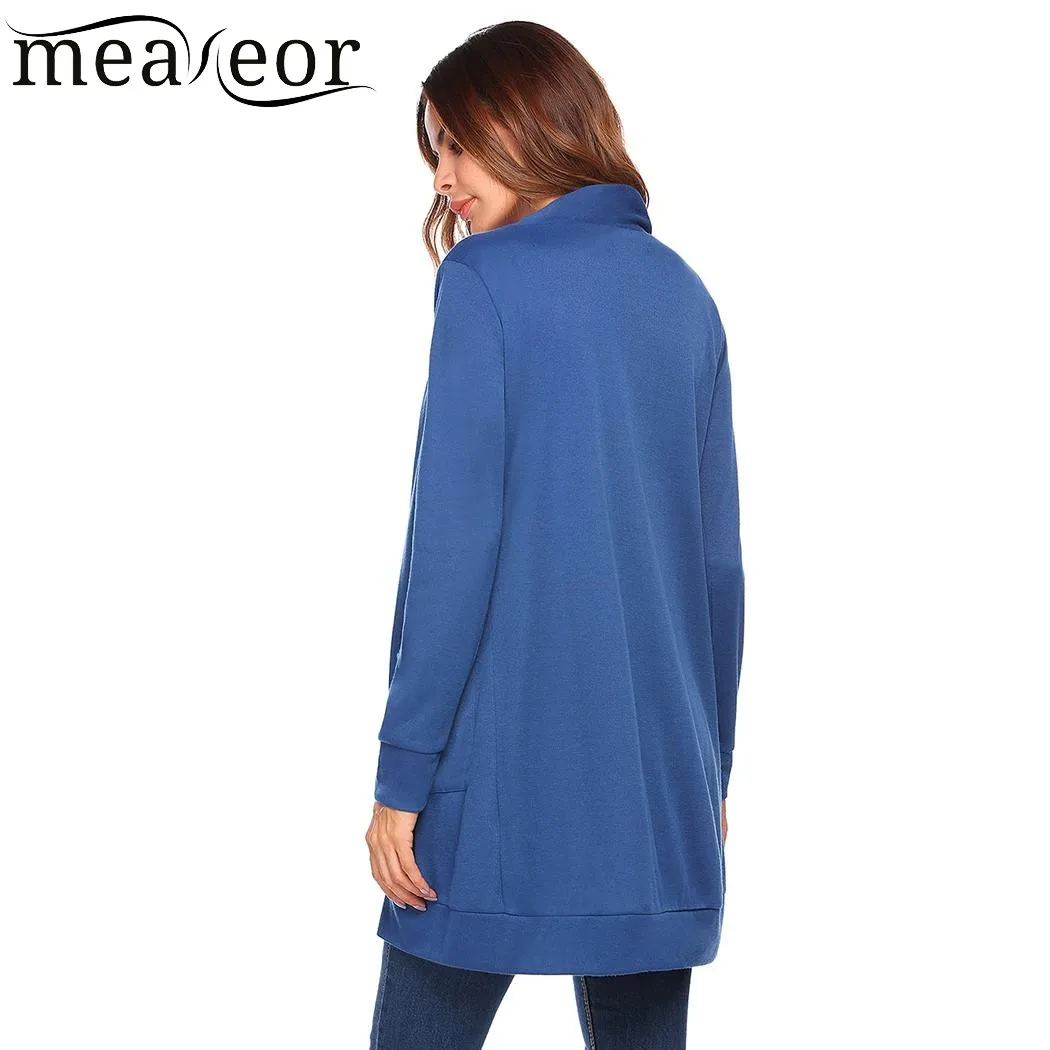 Meaneor 2017 New Women Casual Autumn Cardigan Long Sleeve Solid Open Front Cardigans Sexy Loose Lady Sweater with 2 pockets Tops |
