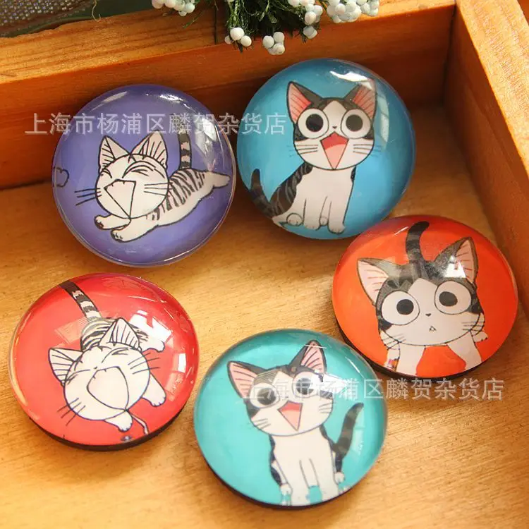 (15 шт. в партии) магнит на холодильник с милым котом из хрустального стекла 25 мм|glass