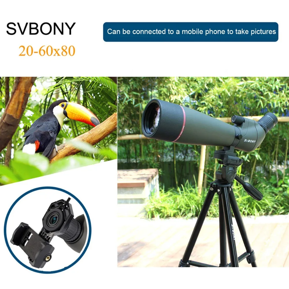 SVBONY SV13 Зрительная труба 20 60X80 водонепроницаемый зум телескоп серебро + MC Призма