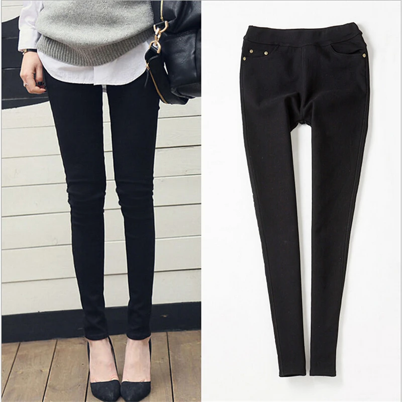 S XL Осень Новая Мода Карманные Cutton Брюки Карман Заклепки Карандаш Черный И Белый