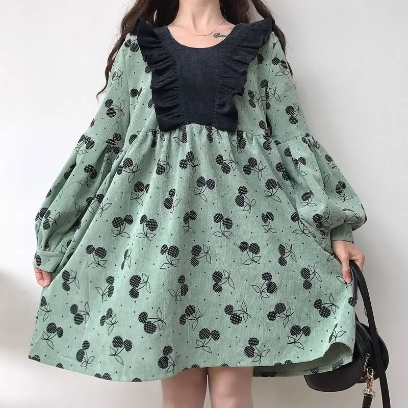 Платье в стиле Лолиты для женщин милое платье А силуэта с принтом вишни и