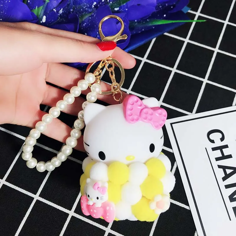 Мультяшный милый плюшевый шар hello kitty, брелки, KT Cat, кольца для ключей сумка, кошелек, Автомобильная подвеска, брелоки, подарочные брелоки, брелоки Porte Clef - Цвет: Серый