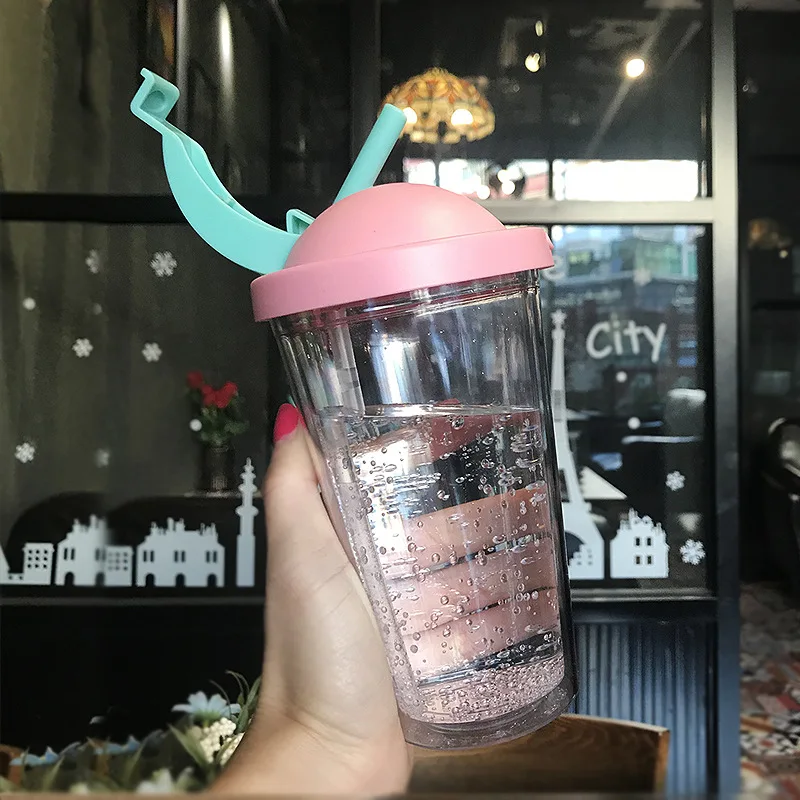 Оригинальная пластиковая бутылка для воды с соломенной двойной чашей сока