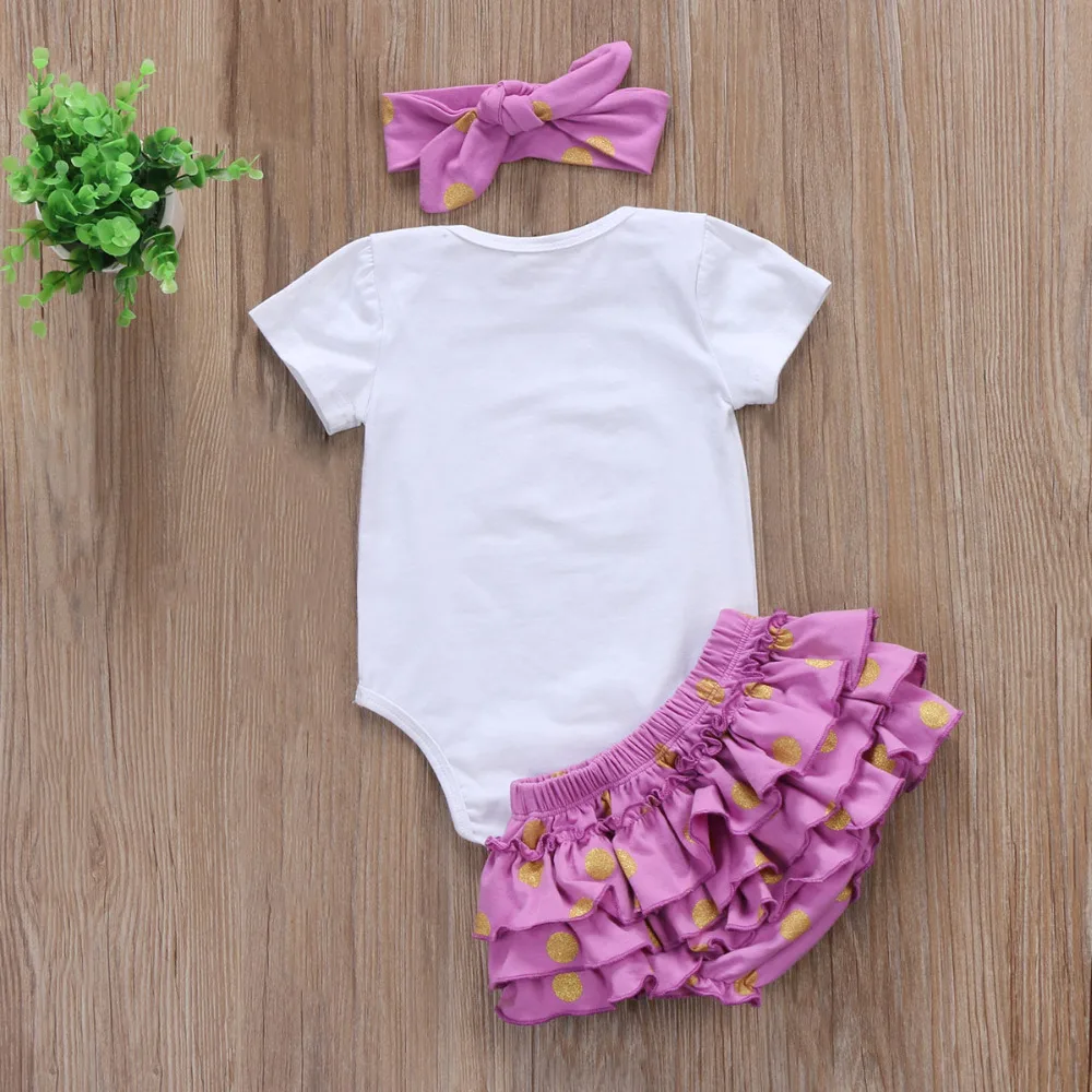 

Cute Newborn Baby Girl Clothing Short Sleeve Letter Romper Top Tutu Skirted Bloomers Short +Headband 3PCS Outfit Clothing Set