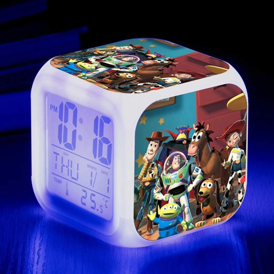 Toy story 4 buzz lightyear Вуди и Джесси будильник, светящийся светодиодный, изменение цвета, цифровые часы для детской комнаты, многофункциональные игрушки