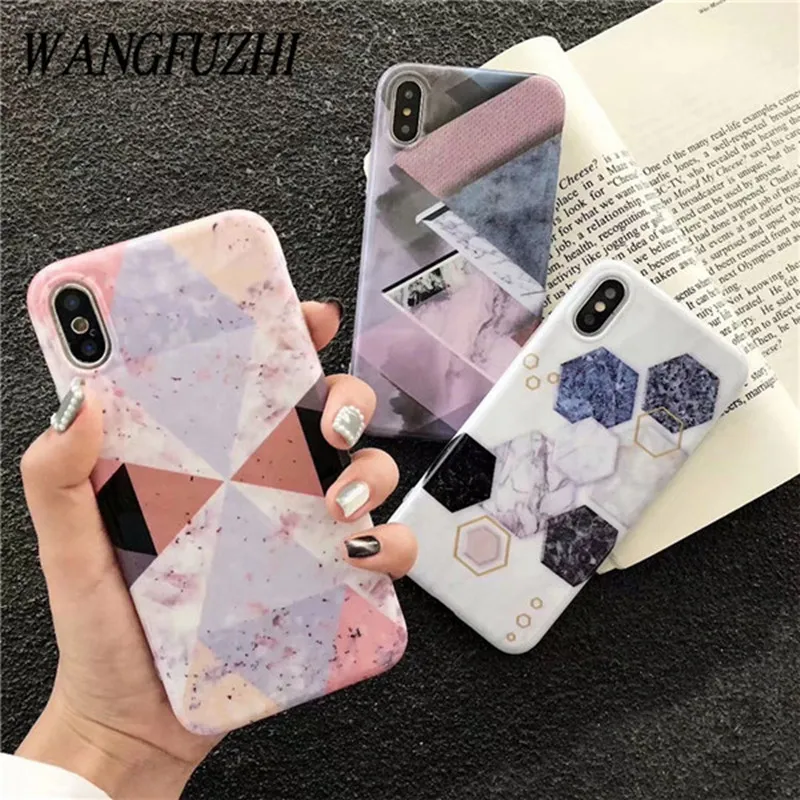 WANGFUZHI шить Мрамор рисунком чехол для iPhone 6 6S 7 8 Plus X Мягкий из ТПУ на заднюю панель