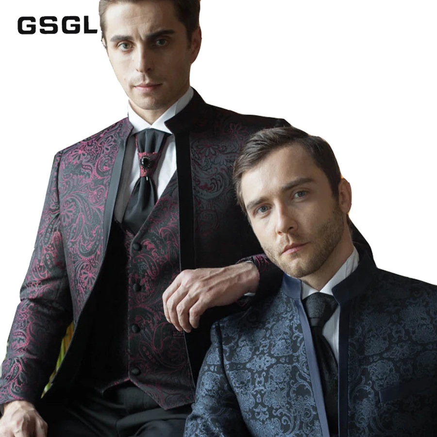 

Классические ЖАККАРДОВЫЕ мужские костюмы, смокинги для жениха, приталенные деловые свадебные костюмы для мужчин на одной пуговице, 3 предме...