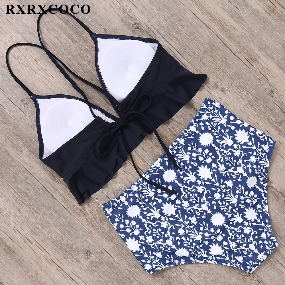 RXRXCOCO, бикини,, Mujer, новинка, сексуальный купальник для женщин, высокая талия, купальник, пуш-ап, бандаж, купальник, с рисунком, бикини, набор