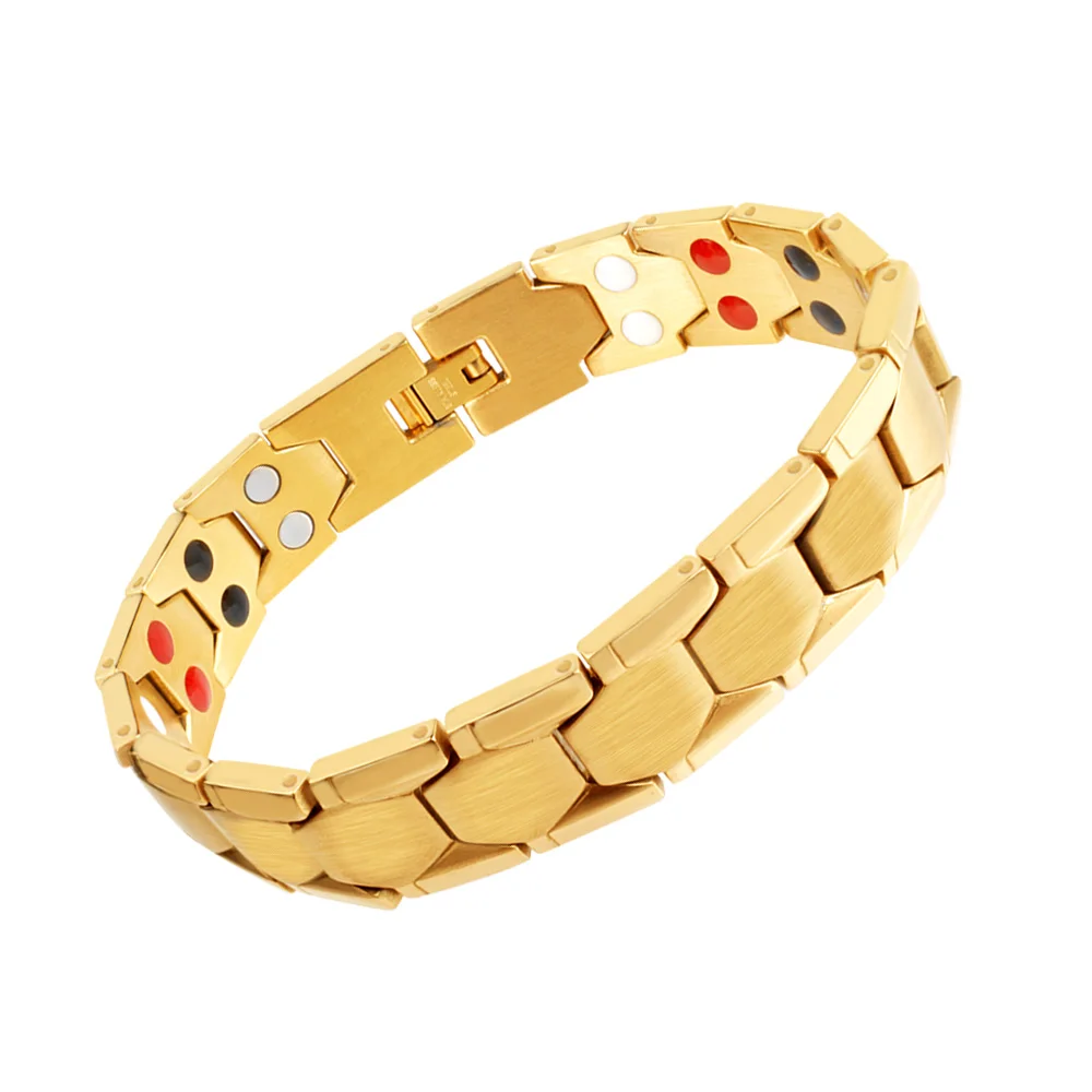 Gold1 FINE4U B067 популярный магнитный браслет из нержавеющей стали 316L для мужчин, германиевые браслеты и регулируемый браслет - Окраска металла: Gold1