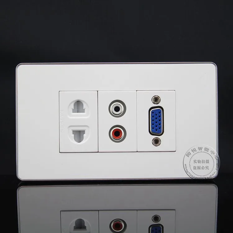 120 мм Настенная лицевая пластина RCA AV + VGA два отверстия 10A250V розетка питания